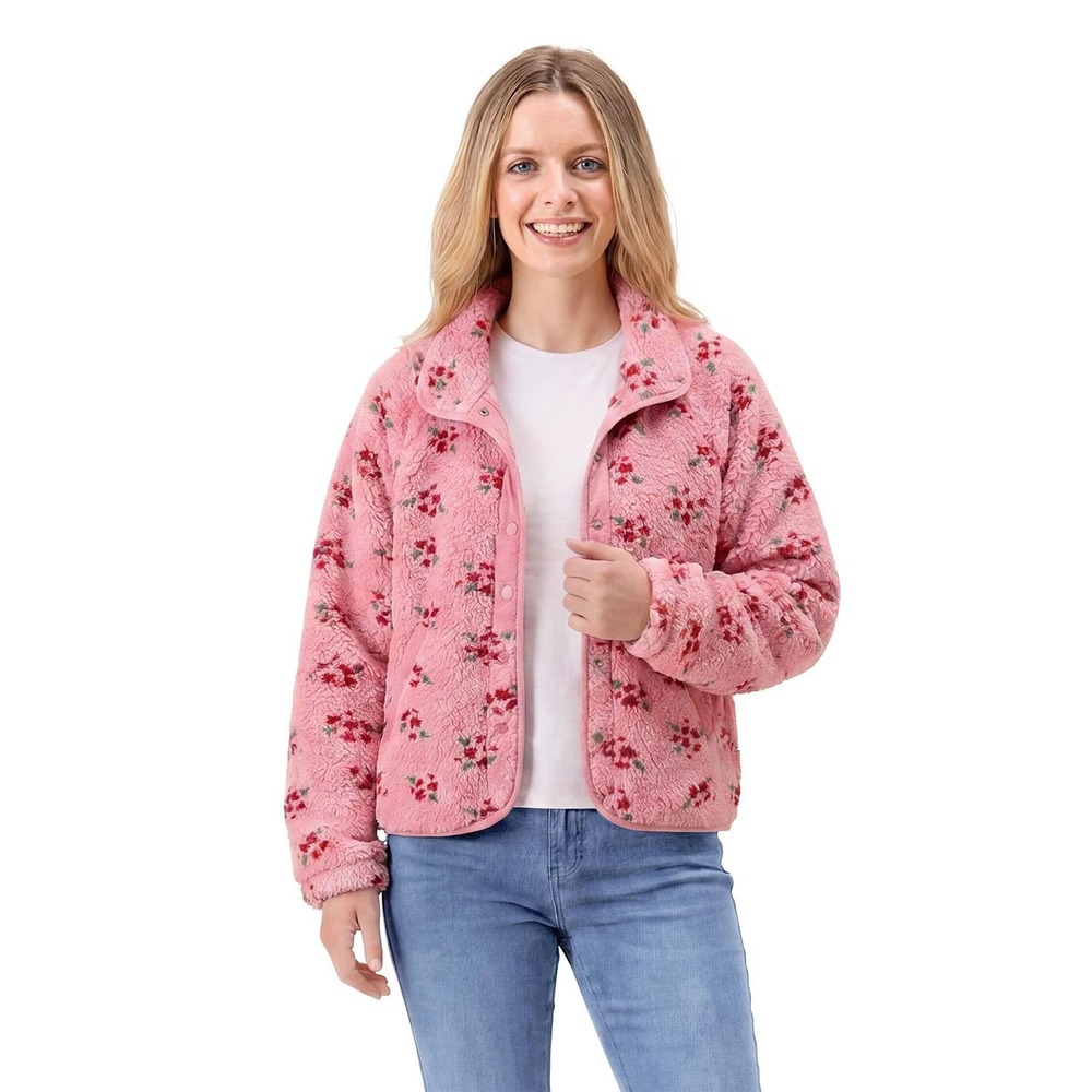 Member's Mark Womens Pink Floral Sherpa Fleece Shacket Jacket Large NWT